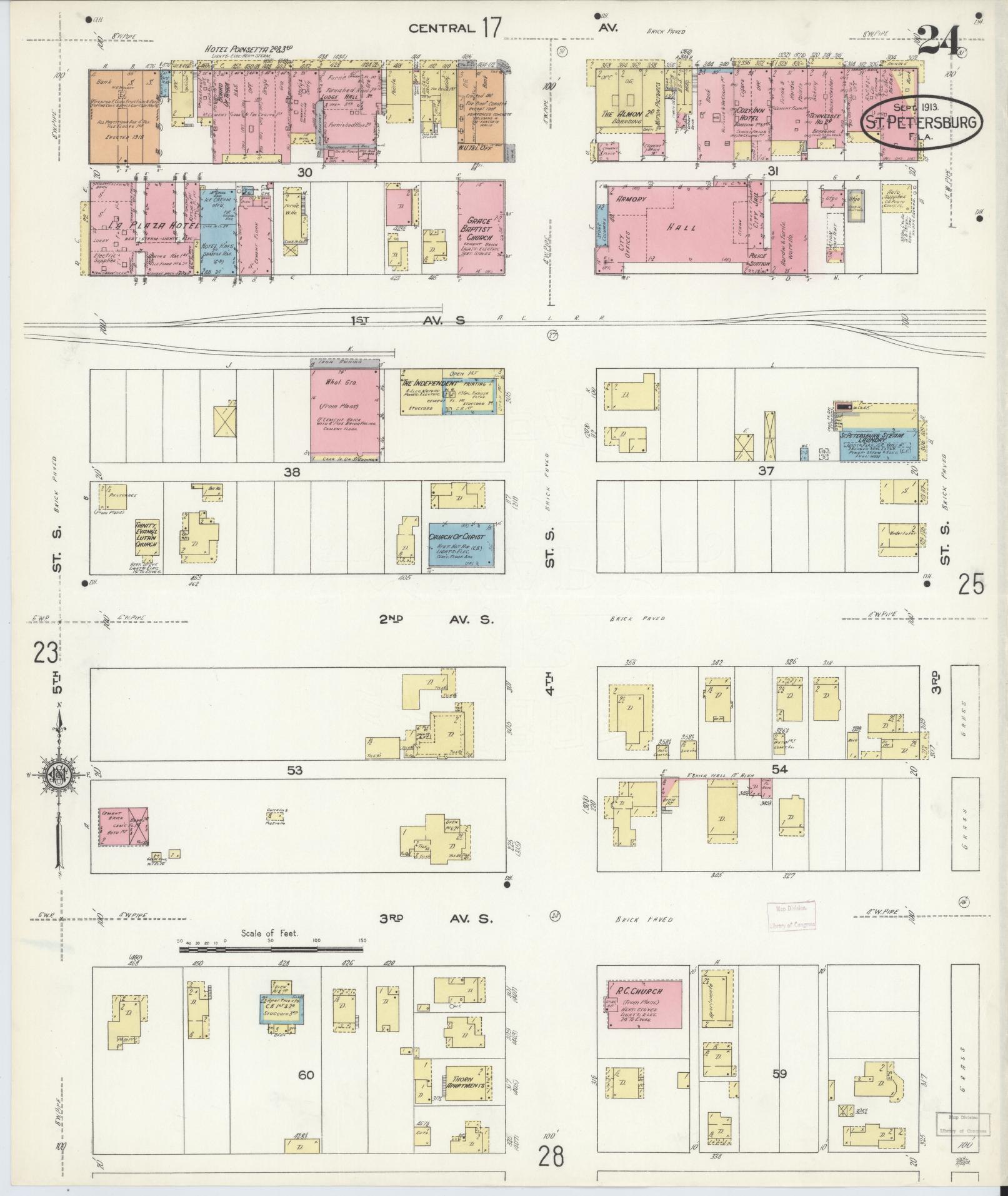Sanborn Fire Insurance Map from Saint Petersburg, Pinellas County, Florida (1913), Sheet #0024 - Complete Map Set gallery image, historic Sanborn map, vintage wall art, Florida Florida