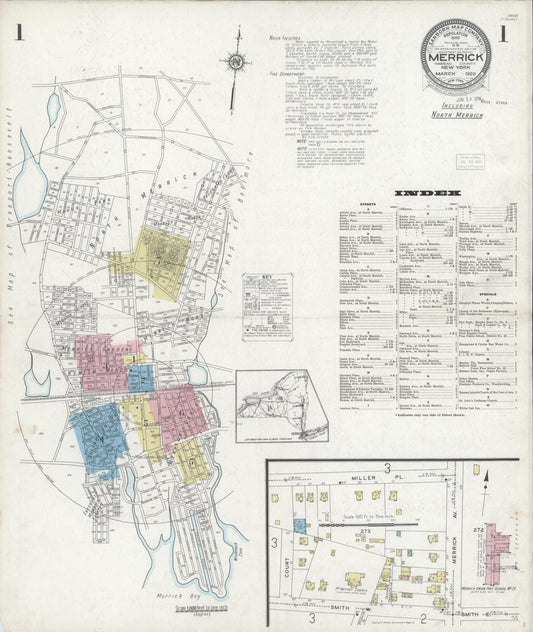Sanborn Fire Insurance Map from Merrick, Nassau County, New York (1929), Sheet #0001 - Complete Map Set gallery image, historic Sanborn map, vintage wall art, New York New York