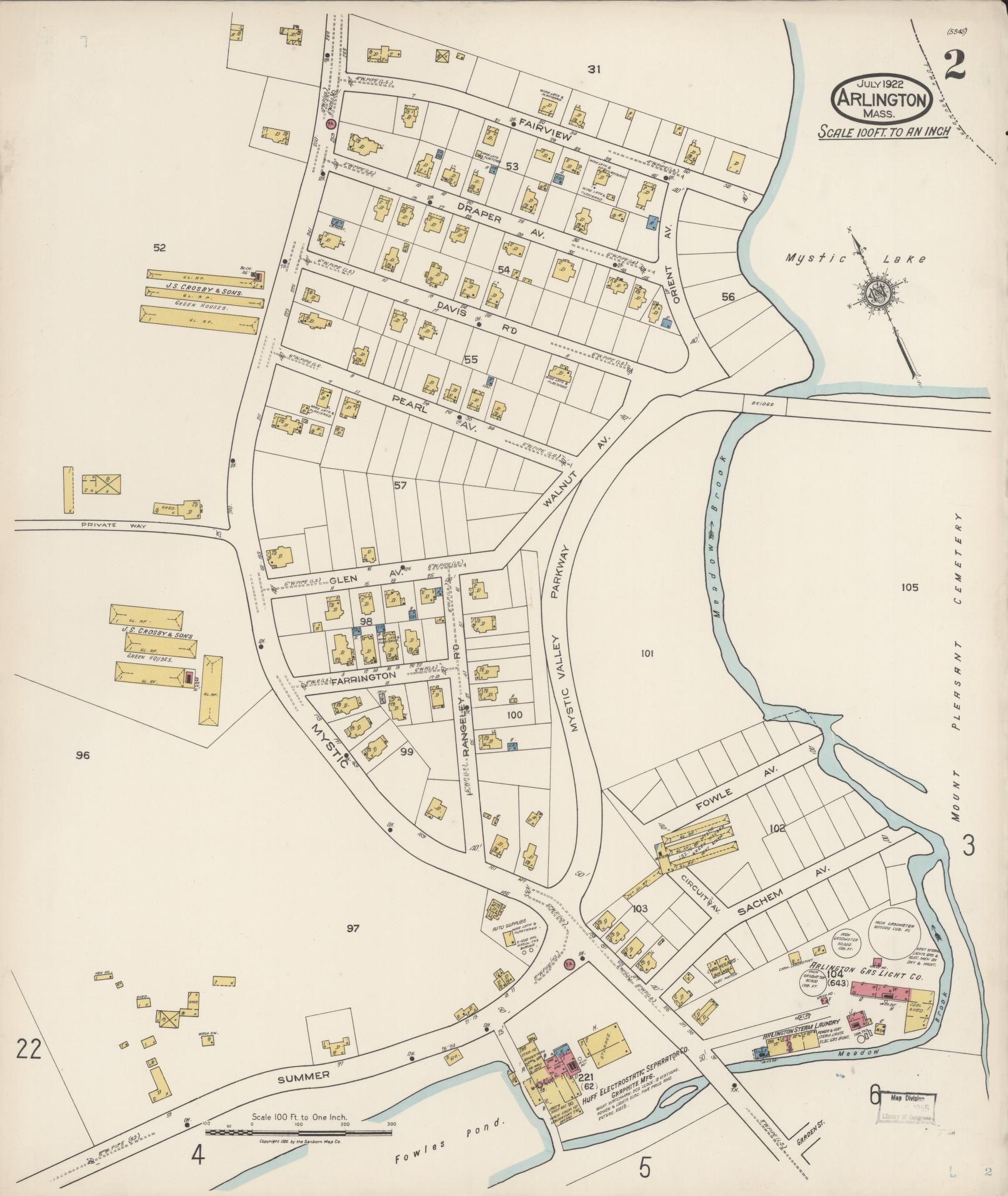 Sanborn Fire Insurance Map from Arlington, Middlesex County, Massachusetts (1922), Sheet #0002 - Complete Map Set gallery image, historic Sanborn map, vintage wall art, Massachusetts Massachusetts