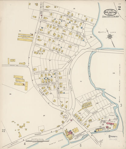 Sanborn Fire Insurance Map from Arlington, Middlesex County, Massachusetts (1922), Sheet #0002 - Complete Map Set gallery image, historic Sanborn map, vintage wall art, Massachusetts Massachusetts