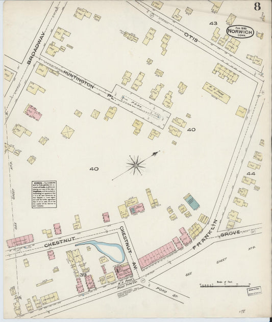 Sanborn Fire Insurance Map from Norwich, New London County, Connecticut (1885), Sheet #0008 - Historic Sanborn Fire Insurance Map Print, vintage old map wall art, antique decor, genealogy gift, Connecticut Connecticut map