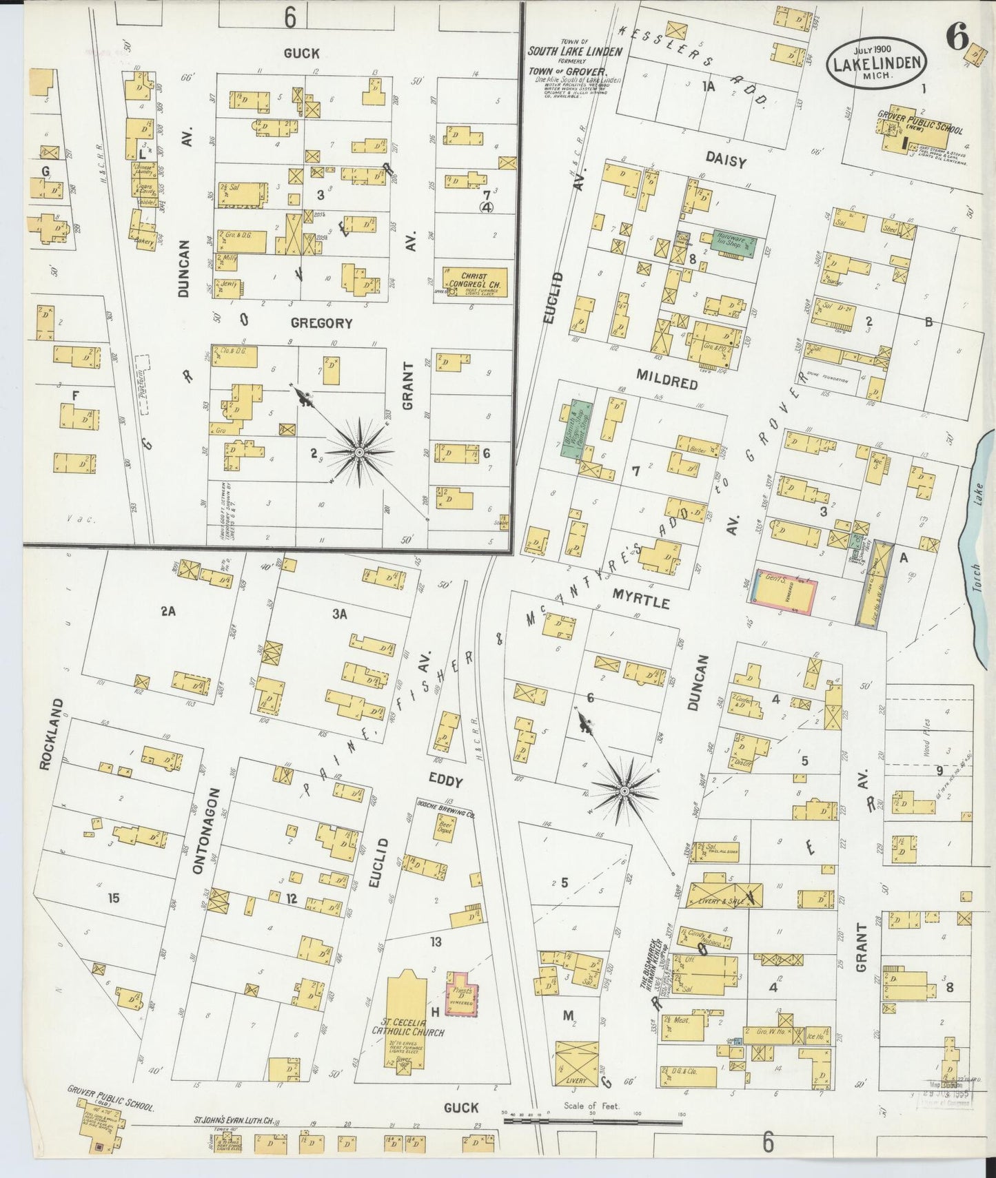Sanborn Fire Insurance Map from Lake Linden, Houghton County, Michigan (1900), Sheet #0006 - Complete Map Set gallery image, historic Sanborn map, vintage wall art, Michigan Michigan