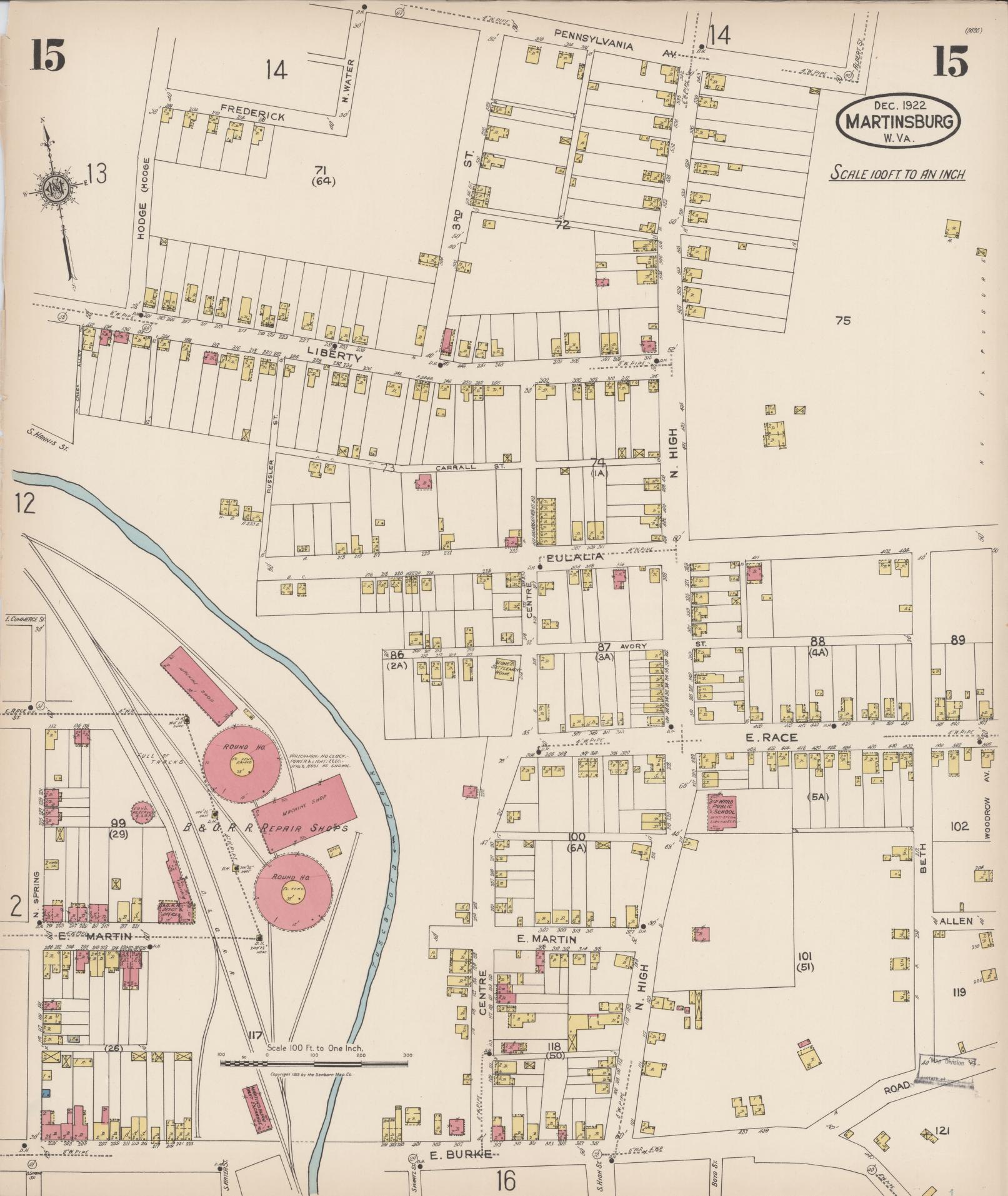 Sanborn Fire Insurance Map from Martinsburg, Berkeley County, West Virginia (1922), Sheet #0015 - Complete Map Set gallery image, historic Sanborn map, vintage wall art, West Virginia West Virginia