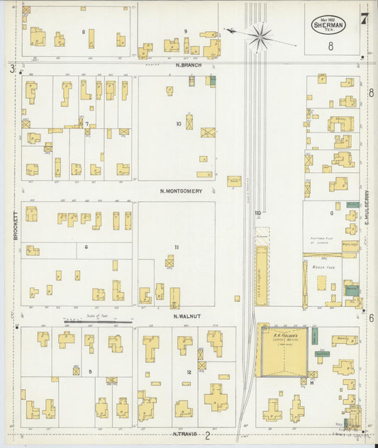 Sanborn Fire Insurance Map from Sherman, Grayson County, Texas (1902), Sheet #0007 - Historic Sanborn Fire Insurance Map Print, vintage old map wall art, antique decor, genealogy gift, Texas Texas map