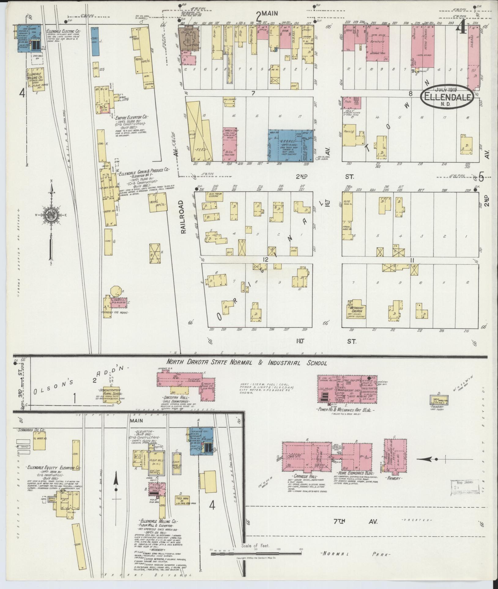 Sanborn Fire Insurance Map from Ellendale, Dickey County, North Dakota (1919), Sheet #0004 - Historic Sanborn Fire Insurance Map Print, vintage old map wall art, antique decor, genealogy gift, North Dakota North Dakota map