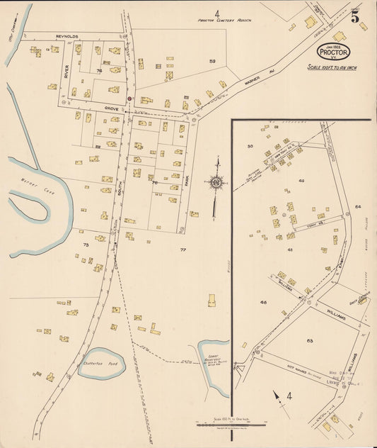 Sanborn Fire Insurance Map from Proctor, Rutland County, Vermont (1922), Sheet #0005 - Historic Sanborn Fire Insurance Map Print, vintage old map wall art, antique decor, genealogy gift, Vermont Vermont map