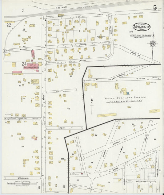 Sanborn Fire Insurance Map from Manchester, Hartford County, Connecticut (1919), Sheet #0005 - Historic Sanborn Fire Insurance Map Print, vintage old map wall art, antique decor, genealogy gift, Connecticut Connecticut map