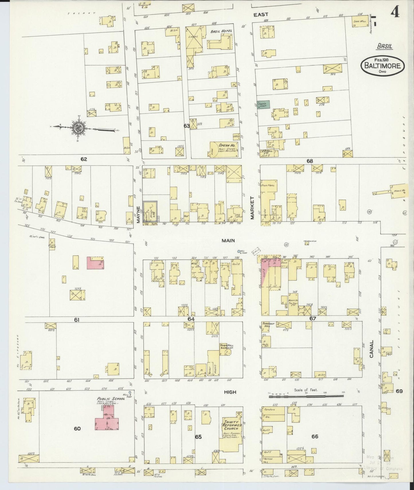 Sanborn Fire Insurance Map from Baltimore, Fairfield County, Ohio (1910), Sheet #0004 - Historic Sanborn Fire Insurance Map Print, vintage old map wall art, antique decor, genealogy gift, Ohio Ohio map