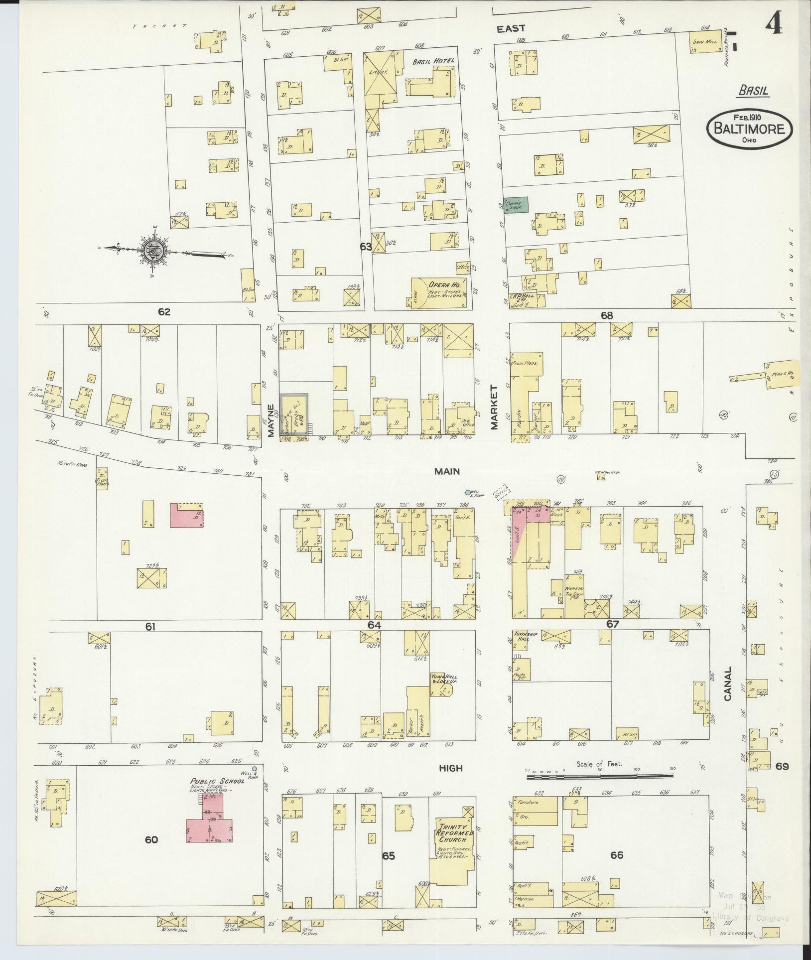 Sanborn Fire Insurance Map from Baltimore, Fairfield County, Ohio (1910), Sheet #0004 - Historic Sanborn Fire Insurance Map Print, vintage old map wall art, antique decor, genealogy gift, Ohio Ohio map