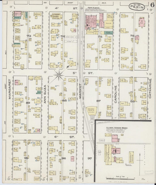 Sanborn Fire Insurance Map from Pekin, Tazewell County, Illinois (1885), Sheet #0006 - Historic Sanborn Fire Insurance Map Print, vintage old map wall art, antique decor, genealogy gift, Illinois Illinois map