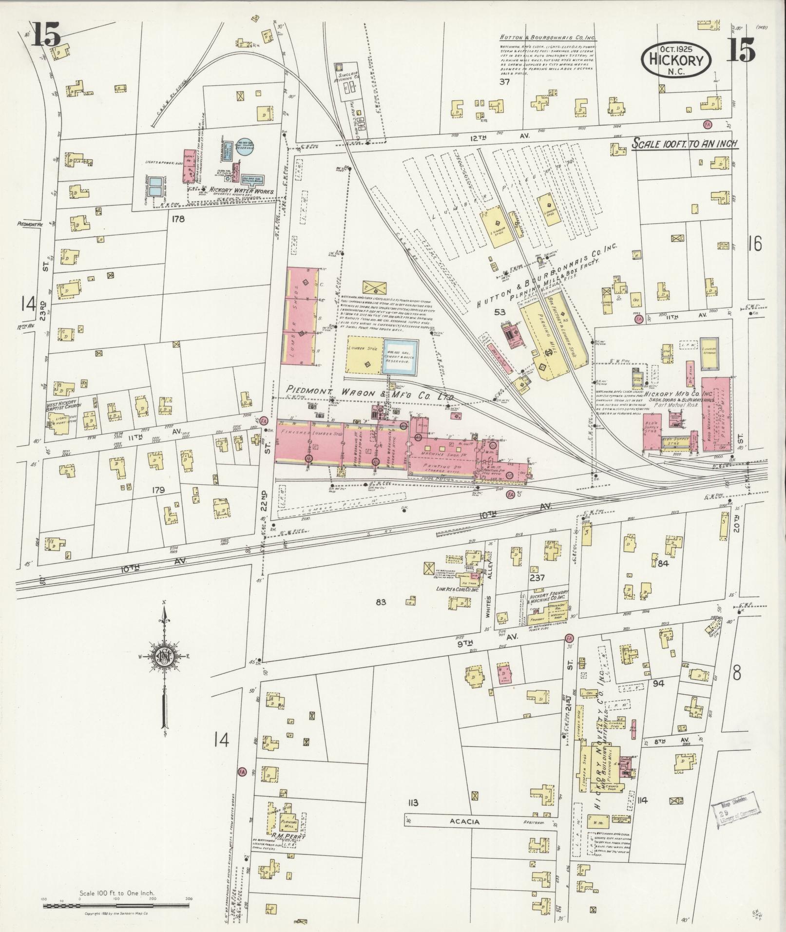 Sanborn Fire Insurance Map from Hickory, Catawba County, North Carolina (1925), Sheet #0015 - Historic Sanborn Fire Insurance Map Print, vintage old map wall art, antique decor, genealogy gift, North Carolina North Carolina map