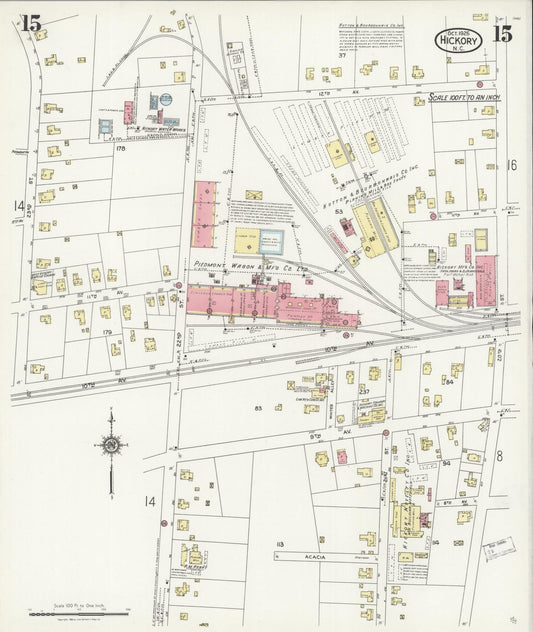 Sanborn Fire Insurance Map from Hickory, Catawba County, North Carolina (1925), Sheet #0015 - Historic Sanborn Fire Insurance Map Print, vintage old map wall art, antique decor, genealogy gift, North Carolina North Carolina map