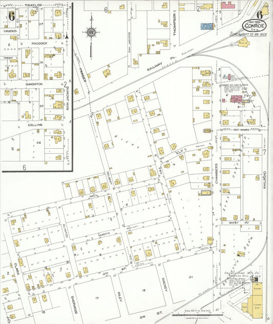 Sanborn Fire Insurance Map from Conroe, Montgomery County, Texas (1923), Sheet #0006 - Historic Sanborn Fire Insurance Map Print, vintage old map wall art, antique decor, genealogy gift, Texas Texas map