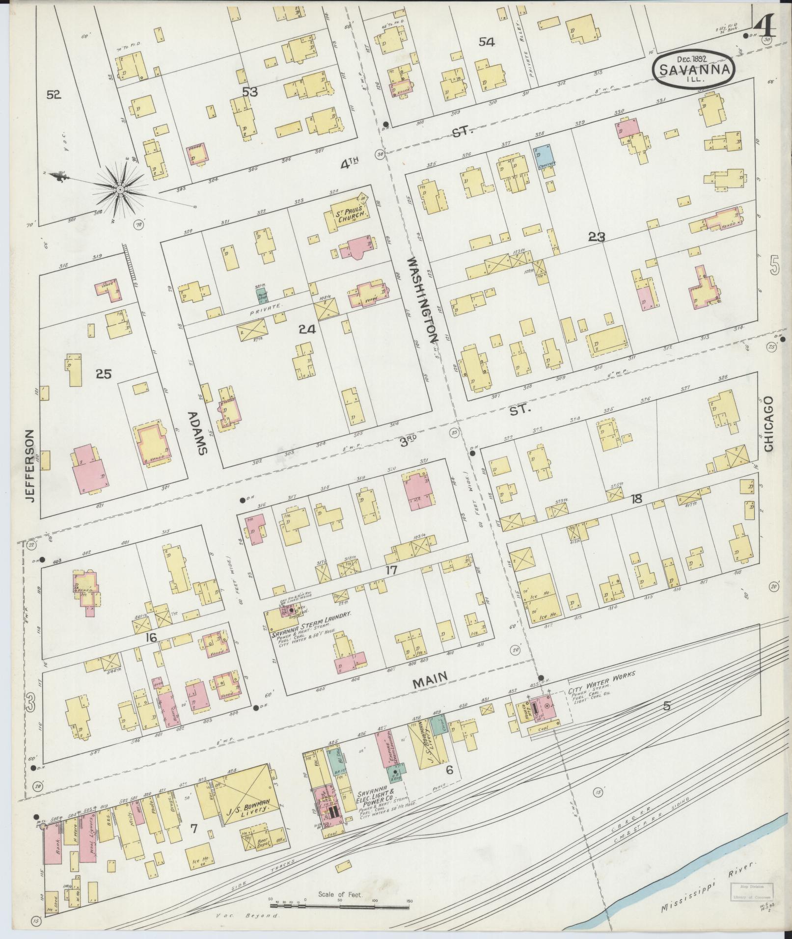 Sanborn Fire Insurance Map from Savanna, Carroll County, Illinois (1892), Sheet #0004 - Complete Map Set gallery image, historic Sanborn map, vintage wall art, Illinois Illinois