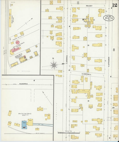 Sanborn Fire Insurance Map from Bath, Steuben County, New York (1904), Sheet #0012 - Historic Sanborn Fire Insurance Map Print, vintage old map wall art, antique decor, genealogy gift, New York New York map