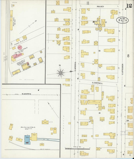 Sanborn Fire Insurance Map from Bath, Steuben County, New York (1904), Sheet #0012 - Historic Sanborn Fire Insurance Map Print, vintage old map wall art, antique decor, genealogy gift, New York New York map