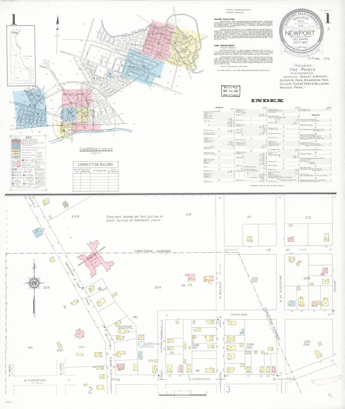 Sanborn Fire Insurance Map from Newport, New Castle County, Delaware (1937), Sheet #0001 - Complete Map Set gallery image, historic Sanborn map, vintage wall art, Delaware Delaware