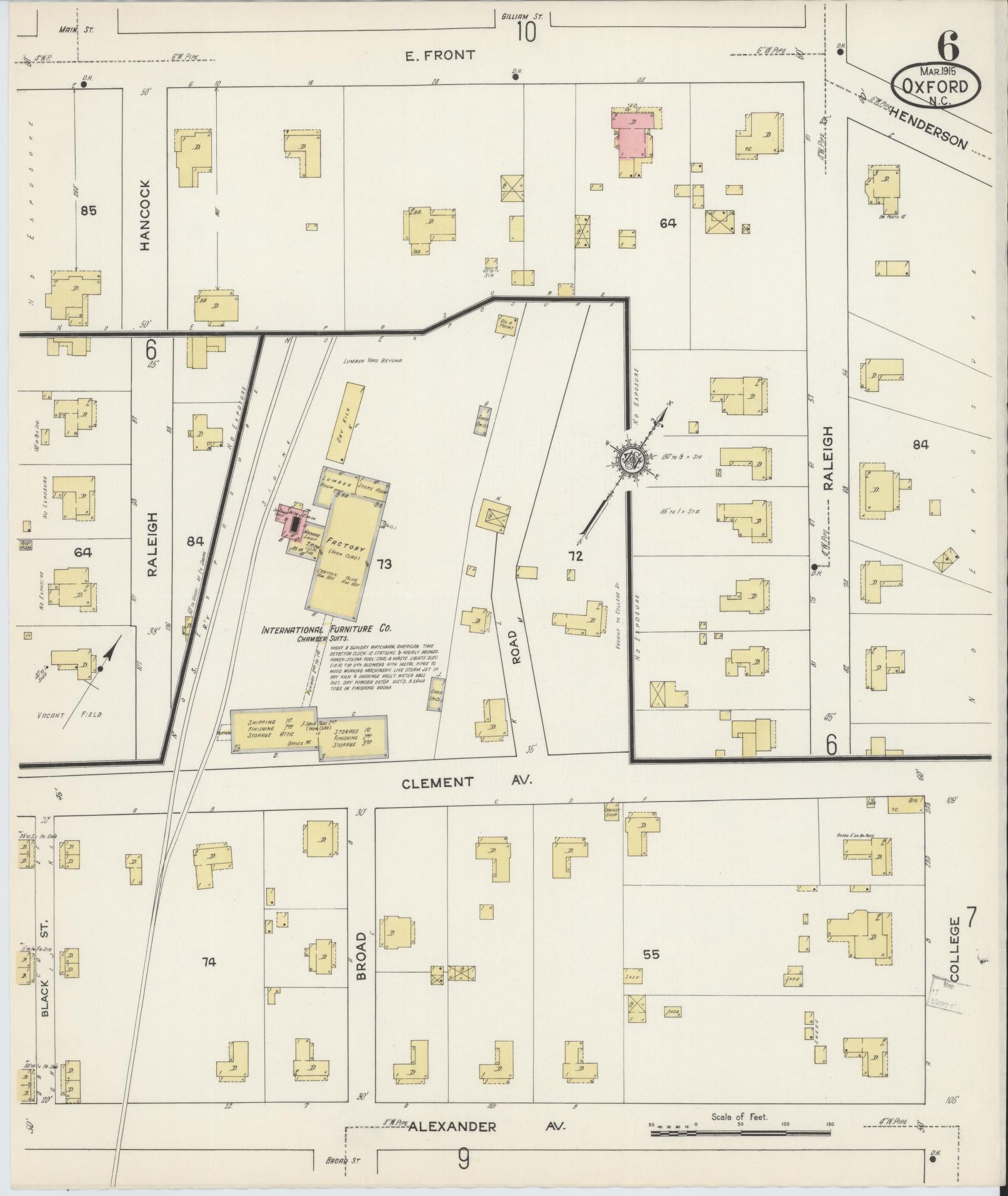 Sanborn Fire Insurance Map from Oxford, Granville County, North Carolina (1915), Sheet #0006 - Historic Sanborn Fire Insurance Map Print, vintage old map wall art, antique decor, genealogy gift, North Carolina North Carolina map