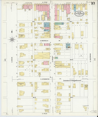 Sanborn Fire Insurance Map from Fitzgerald, Ben Hill County, Georgia (1908), Sheet #0010 - Complete Map Set gallery image, historic Sanborn map, vintage wall art, Georgia Georgia