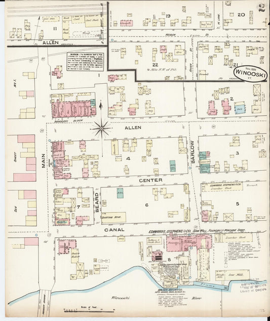 Sanborn Fire Insurance Map from Winooski, Chittenden County, Vermont (1884), Sheet #0002 - Historic Sanborn Fire Insurance Map Print, vintage old map wall art, antique decor, genealogy gift, Vermont Vermont map