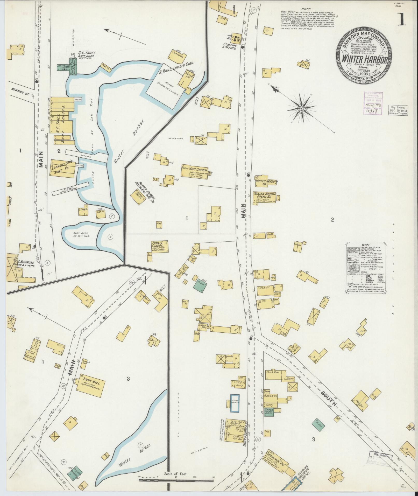 Sanborn Fire Insurance Map from Winter Harbor, Hancock County, Maine (1903), Sheet #0001 - Complete Map Set gallery image, historic Sanborn map, vintage wall art, Maine Maine