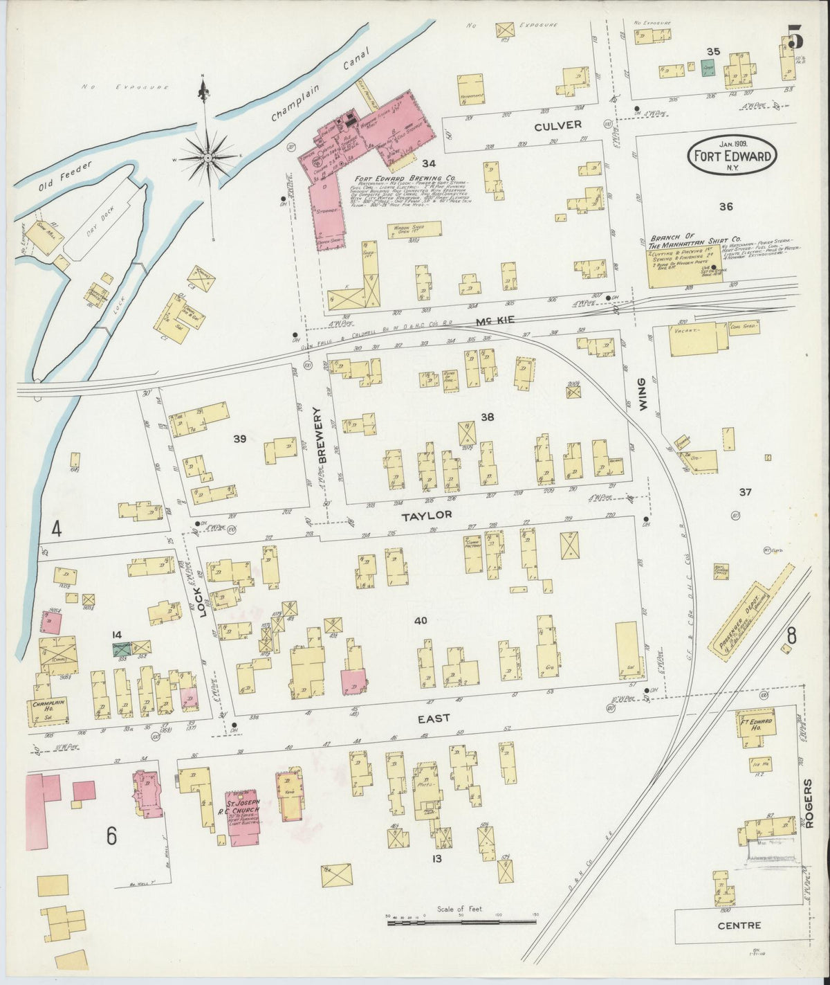 Sanborn Fire Insurance Map from Fort Edward, Washington County, New York (1909), Sheet #0005 - Complete Map Set gallery image, historic Sanborn map, vintage wall art, New York New York