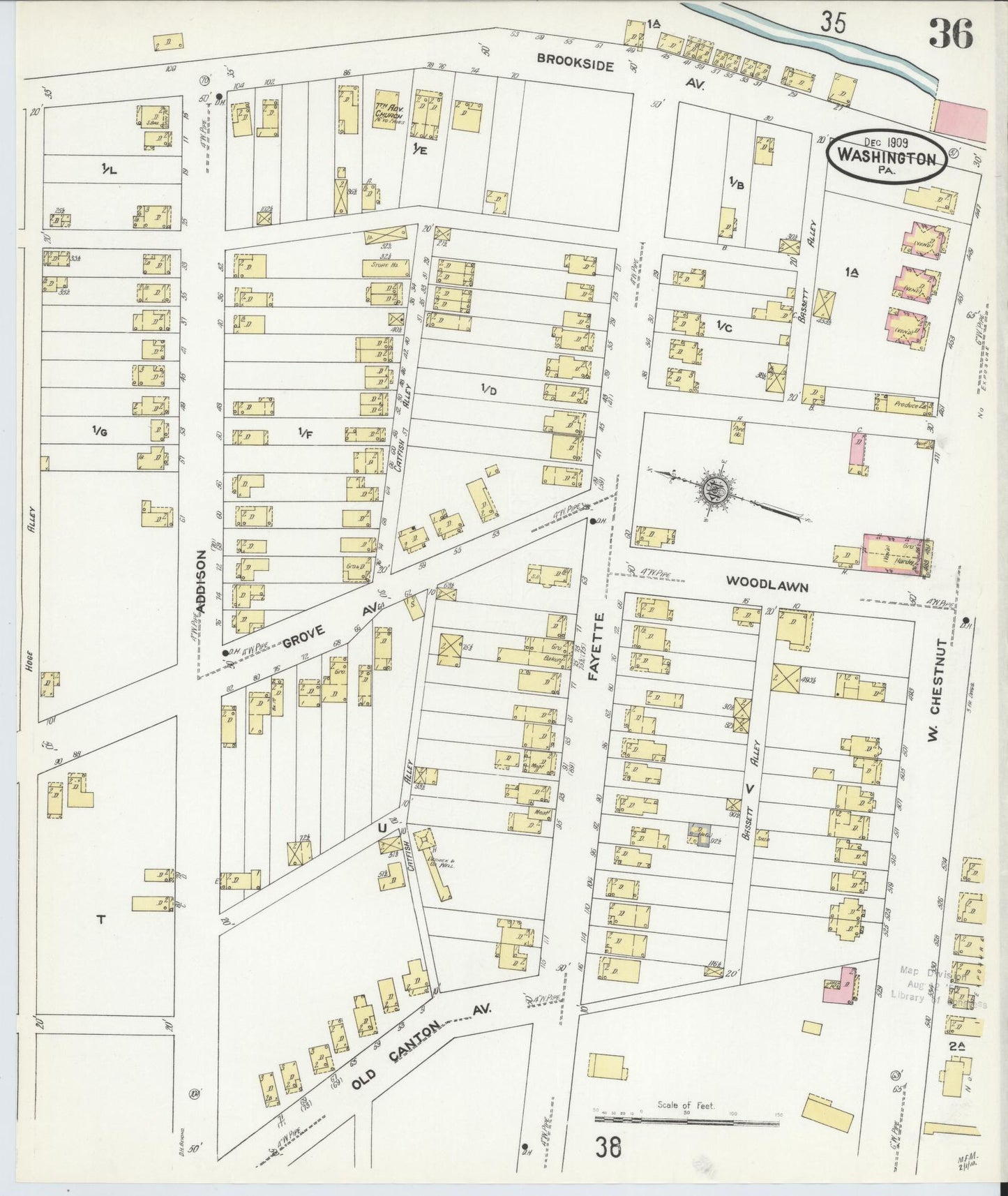 Sanborn Fire Insurance Map from Washington, Washington County, Pennsylvania (1909), Sheet #0036 - Historic Sanborn Fire Insurance Map Print, vintage old map wall art, antique decor, genealogy gift, Sanborn Fire Insurance Map from Washington Washington map