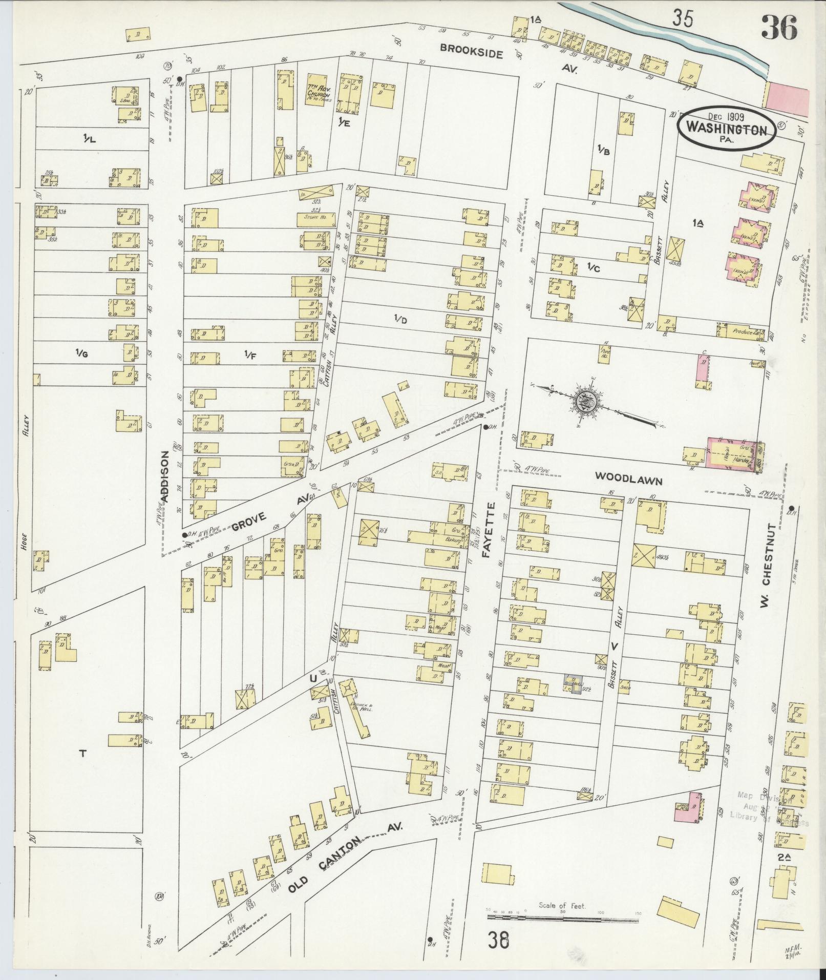 Sanborn Fire Insurance Map from Washington, Washington County, Pennsylvania (1909), Sheet #0036 - Historic Sanborn Fire Insurance Map Print, vintage old map wall art, antique decor, genealogy gift, Sanborn Fire Insurance Map from Washington Washington map