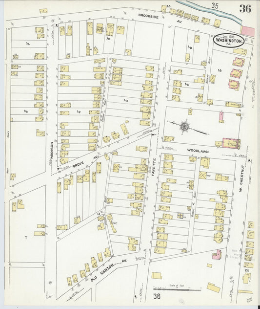 Sanborn Fire Insurance Map from Washington, Washington County, Pennsylvania (1909), Sheet #0036 - Historic Sanborn Fire Insurance Map Print, vintage old map wall art, antique decor, genealogy gift, Sanborn Fire Insurance Map from Washington Washington map