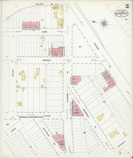 Sanborn Fire Insurance Map from Bridgeport, Jackson County, Alabama (1908), Sheet #0002 - Historic Sanborn Fire Insurance Map Print, vintage old map wall art, antique decor, genealogy gift, Alabama Alabama map