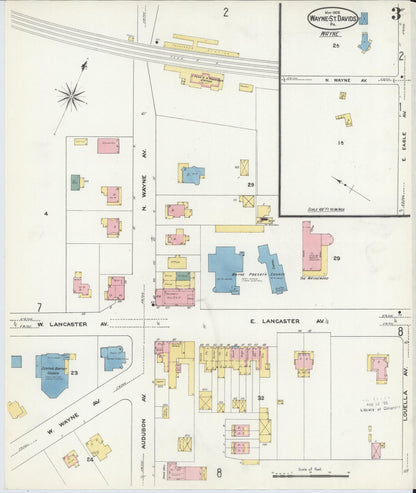 Sanborn Fire Insurance Map from Wayne, Delaware County, Pennsylvania (1909), Sheet #0003 - Complete Map Set gallery image, historic Sanborn map, vintage wall art, Pennsylvania Pennsylvania