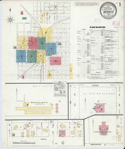 Sanborn Fire Insurance Map from Mendota, La Salle County, Illinois (1909), Sheet #0001 - Complete Map Set gallery image, historic Sanborn map, vintage wall art, Illinois Illinois
