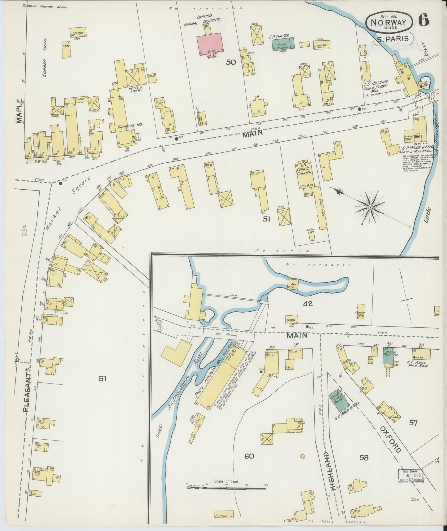 Sanborn Fire Insurance Map from Norway, Oxford County, Maine (1892), Sheet #0006 - Historic Sanborn Fire Insurance Map Print, vintage old map wall art, antique decor, genealogy gift, Maine Maine map