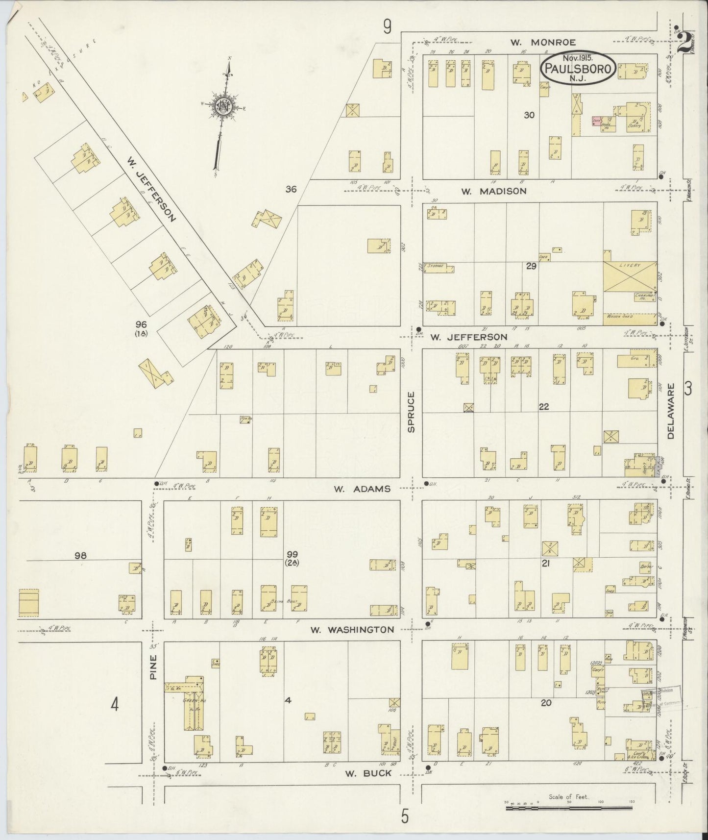 Sanborn Fire Insurance Map from Paulsboro, Gloucester County, New Jersey (1915), Sheet #0002 - Historic Sanborn Fire Insurance Map Print, vintage old map wall art, antique decor, genealogy gift, New Jersey New Jersey map