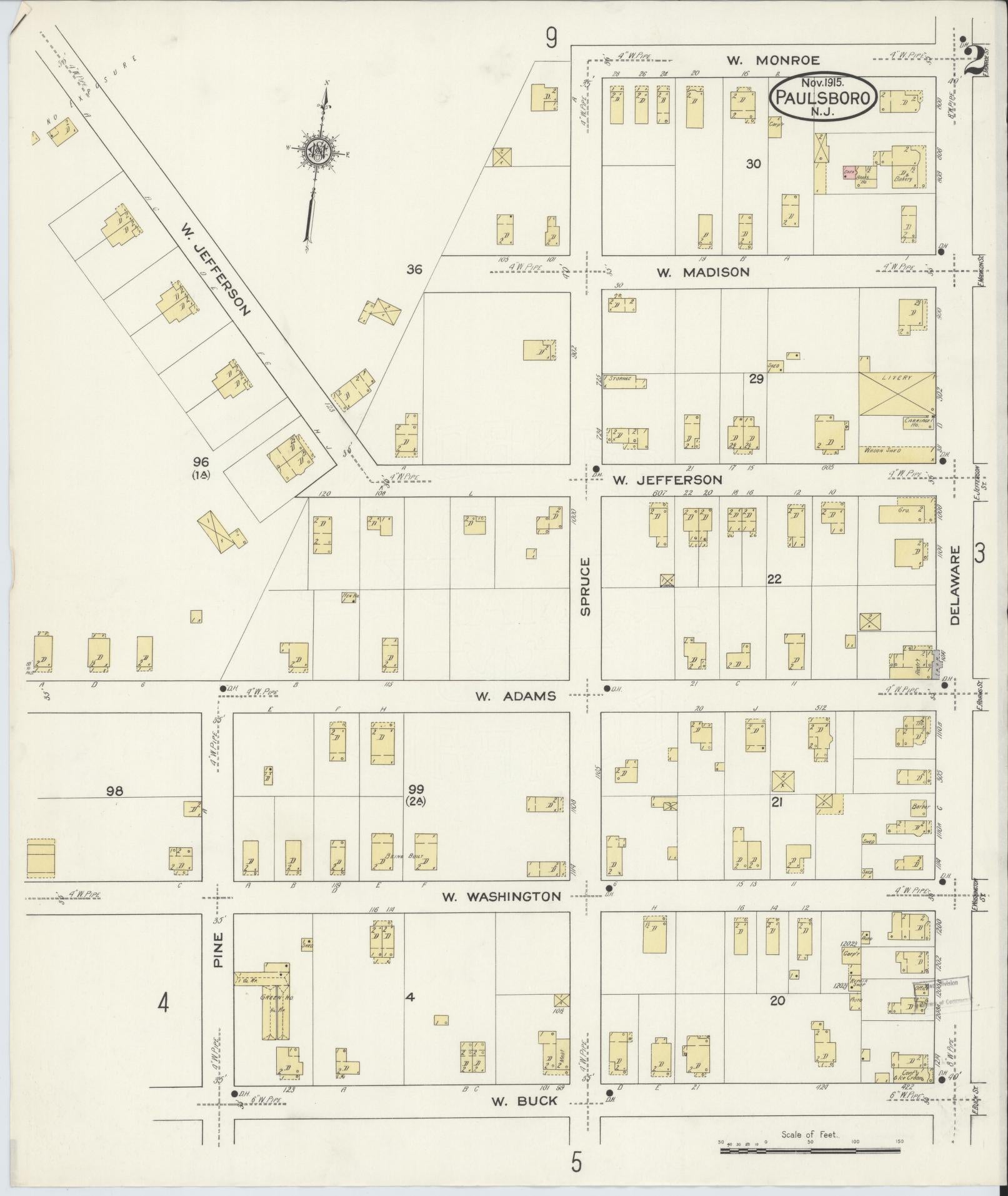 Sanborn Fire Insurance Map from Paulsboro, Gloucester County, New Jersey (1915), Sheet #0002 - Historic Sanborn Fire Insurance Map Print, vintage old map wall art, antique decor, genealogy gift, New Jersey New Jersey map