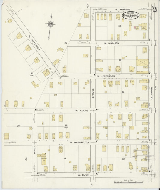 Sanborn Fire Insurance Map from Paulsboro, Gloucester County, New Jersey (1915), Sheet #0002 - Historic Sanborn Fire Insurance Map Print, vintage old map wall art, antique decor, genealogy gift, New Jersey New Jersey map