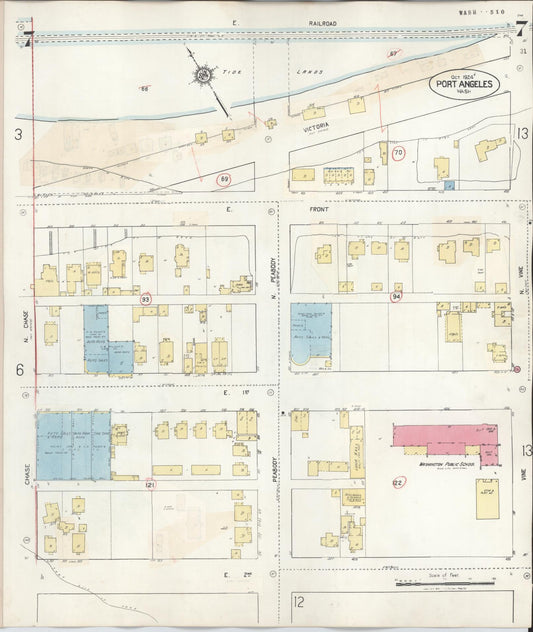Sanborn Fire Insurance Map from Port Angeles, Clallam County, Washington (1949), Sheet #0007 - Historic Sanborn Fire Insurance Map Print, vintage old map wall art, antique decor, genealogy gift, Washington Washington map