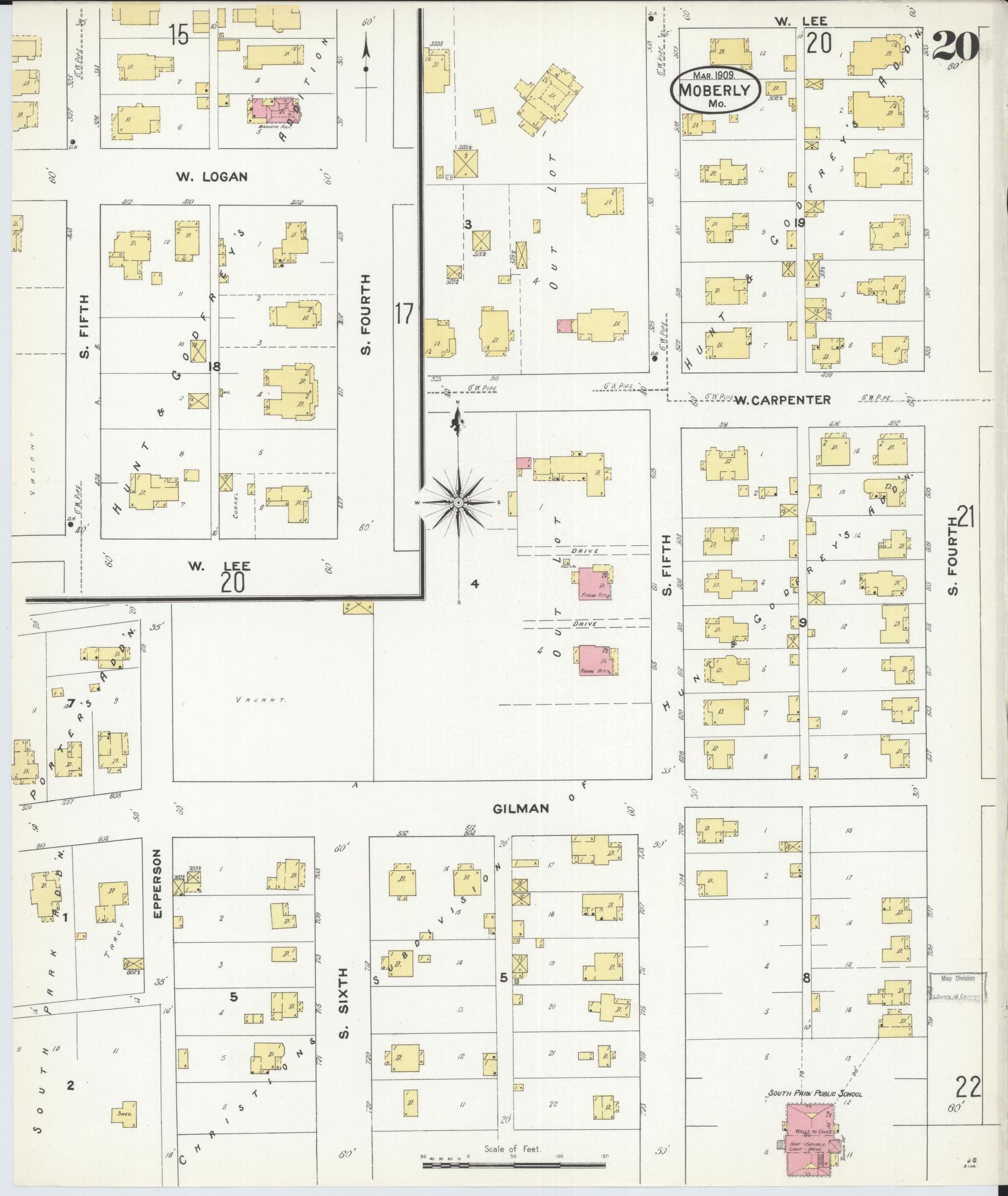 Sanborn Fire Insurance Map from Moberly, Randolph County, Missouri (1909), Sheet #0020 - Complete Map Set gallery image, historic Sanborn map, vintage wall art, Missouri Missouri