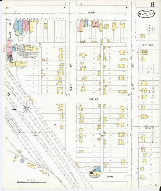 Sanborn Fire Insurance Map from Newton, Harvey County, Kansas (1896), Sheet #0008 - Historic Sanborn Fire Insurance Map Print, vintage old map wall art, antique decor, genealogy gift, Kansas Kansas map