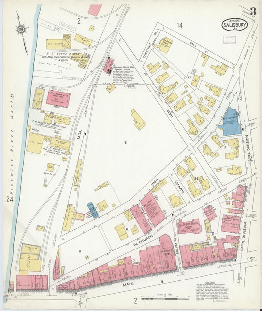 Sanborn Fire Insurance Map from Salisbury, Wicomico County, Maryland (1916), Sheet #0003 - Historic Sanborn Fire Insurance Map Print, vintage old map wall art