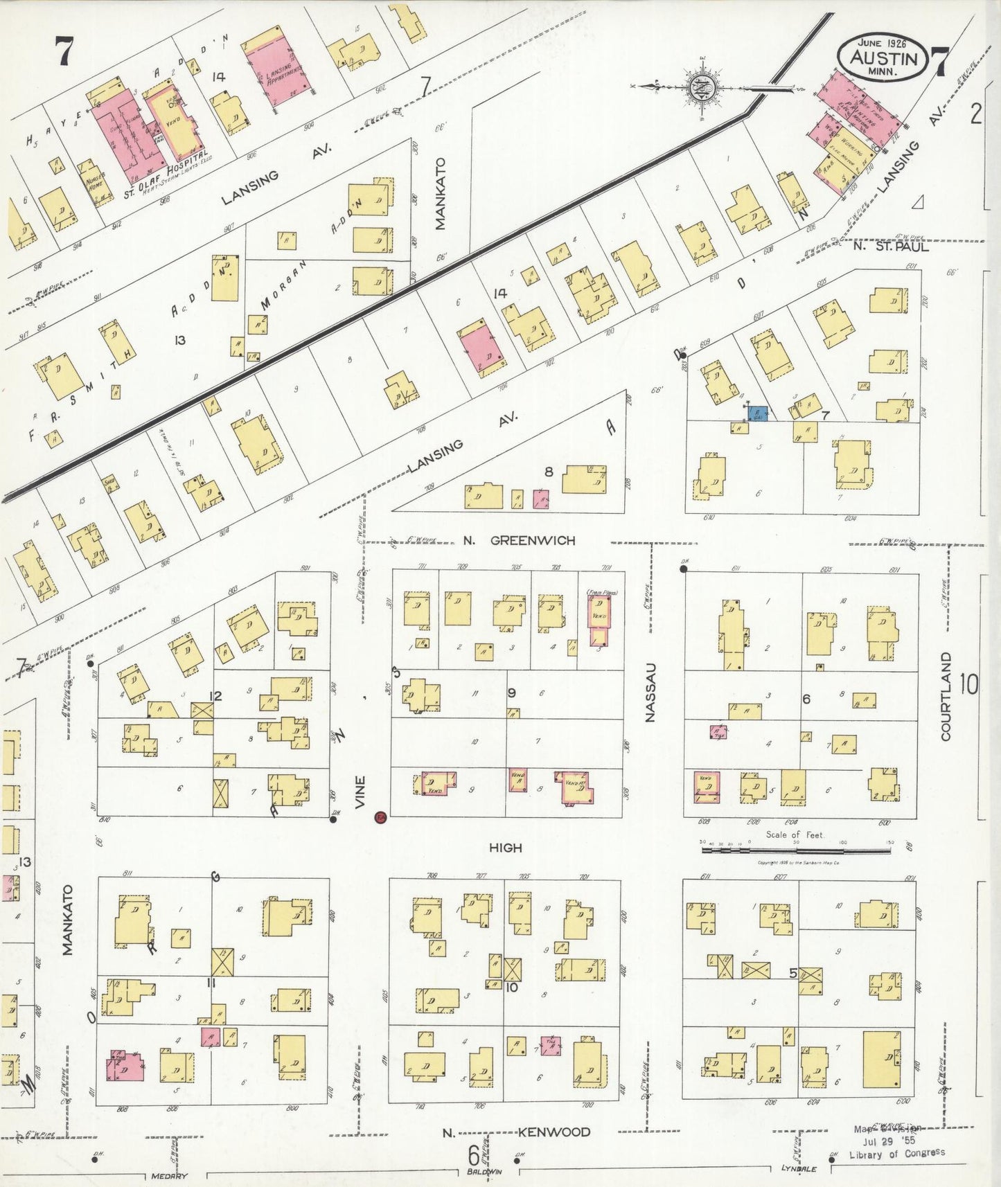 Sanborn Fire Insurance Map from Austin, Mower County, Minnesota (1926), Sheet #0007 - Complete Map Set gallery image, historic Sanborn map, vintage wall art, Minnesota Minnesota