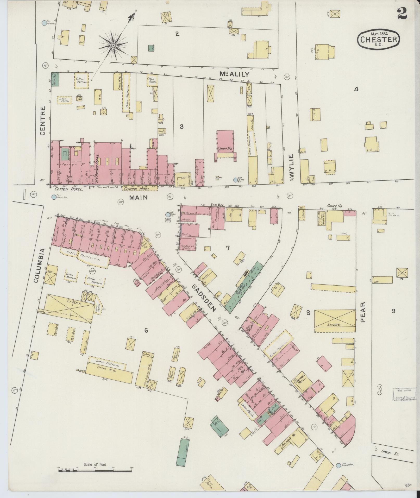 Sanborn Fire Insurance Map from Chester, Chester County, South Carolina (1894), Sheet #0002 - Historic Sanborn Fire Insurance Map Print, vintage old map wall art, antique decor, genealogy gift, South Carolina South Carolina map