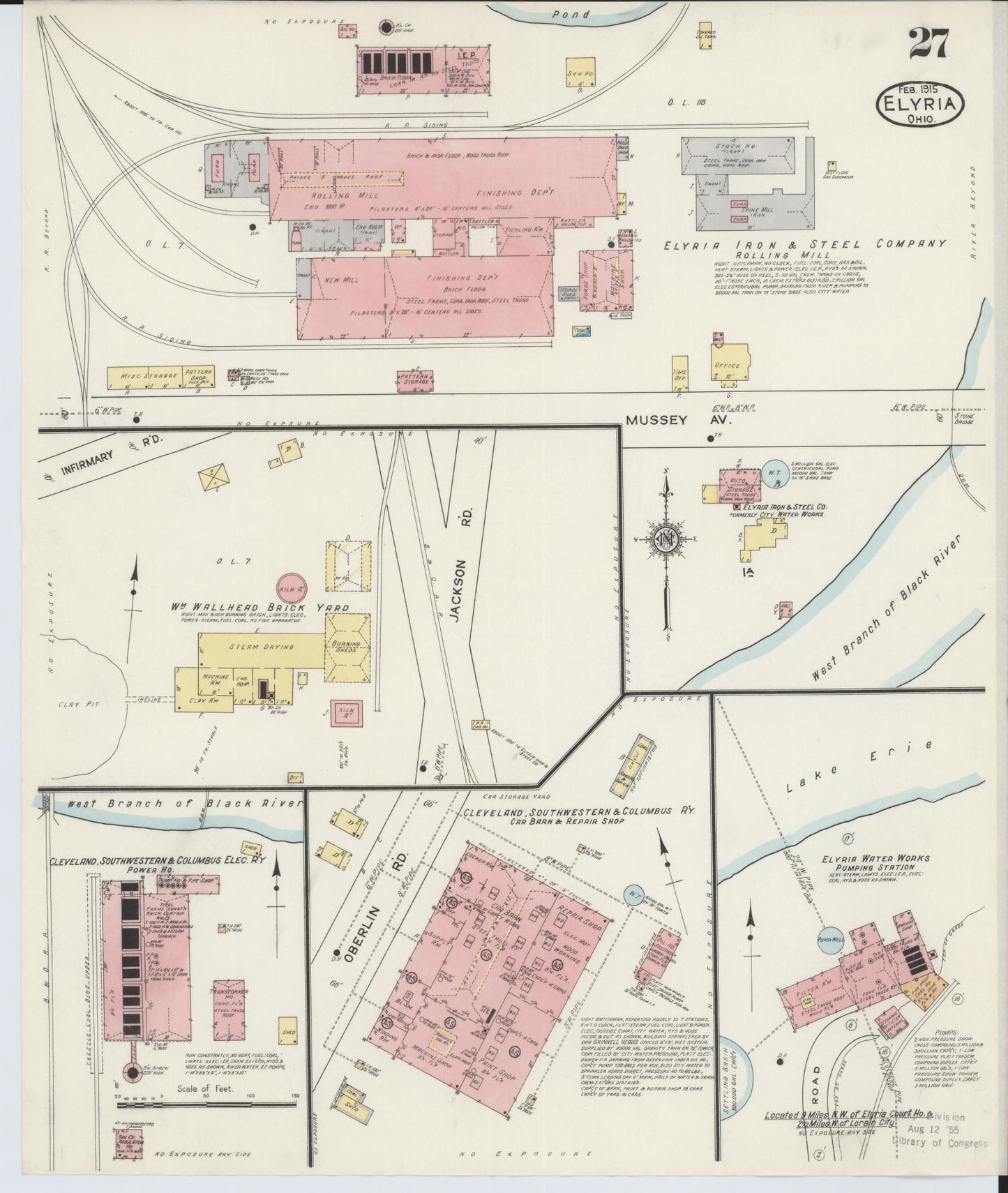 Sanborn Fire Insurance Map from Elyria, Lorain County, Ohio (1915), Sheet #0027 - Historic Sanborn Fire Insurance Map Print, vintage old map wall art, antique decor, genealogy gift, Ohio Ohio map