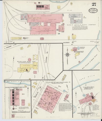 Sanborn Fire Insurance Map from Elyria, Lorain County, Ohio (1915), Sheet #0027 - Historic Sanborn Fire Insurance Map Print, vintage old map wall art, antique decor, genealogy gift, Ohio Ohio map