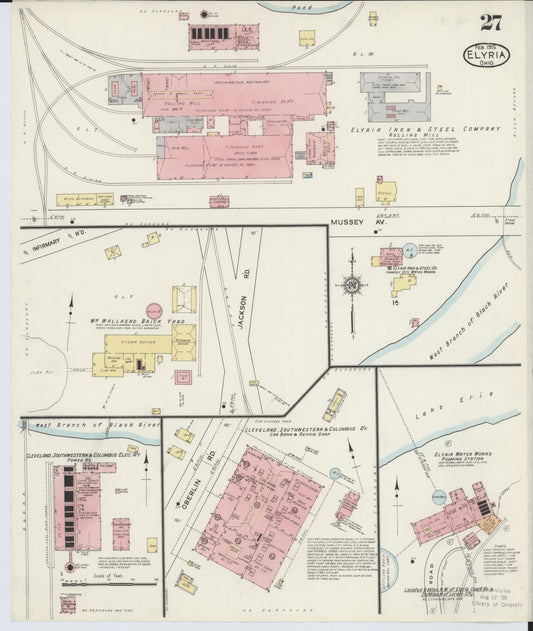 Sanborn Fire Insurance Map from Elyria, Lorain County, Ohio (1915), Sheet #0027 - Historic Sanborn Fire Insurance Map Print, vintage old map wall art, antique decor, genealogy gift, Ohio Ohio map