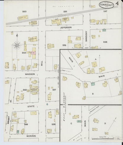 Sanborn Fire Insurance Map from Conneaut, Ashtabula County, Ohio (1889), Sheet #0004 - Historic Sanborn Fire Insurance Map Print, vintage old map wall art, antique decor, genealogy gift, Ohio Ohio map