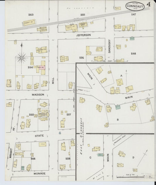 Sanborn Fire Insurance Map from Conneaut, Ashtabula County, Ohio (1889), Sheet #0004 - Historic Sanborn Fire Insurance Map Print, vintage old map wall art, antique decor, genealogy gift, Ohio Ohio map