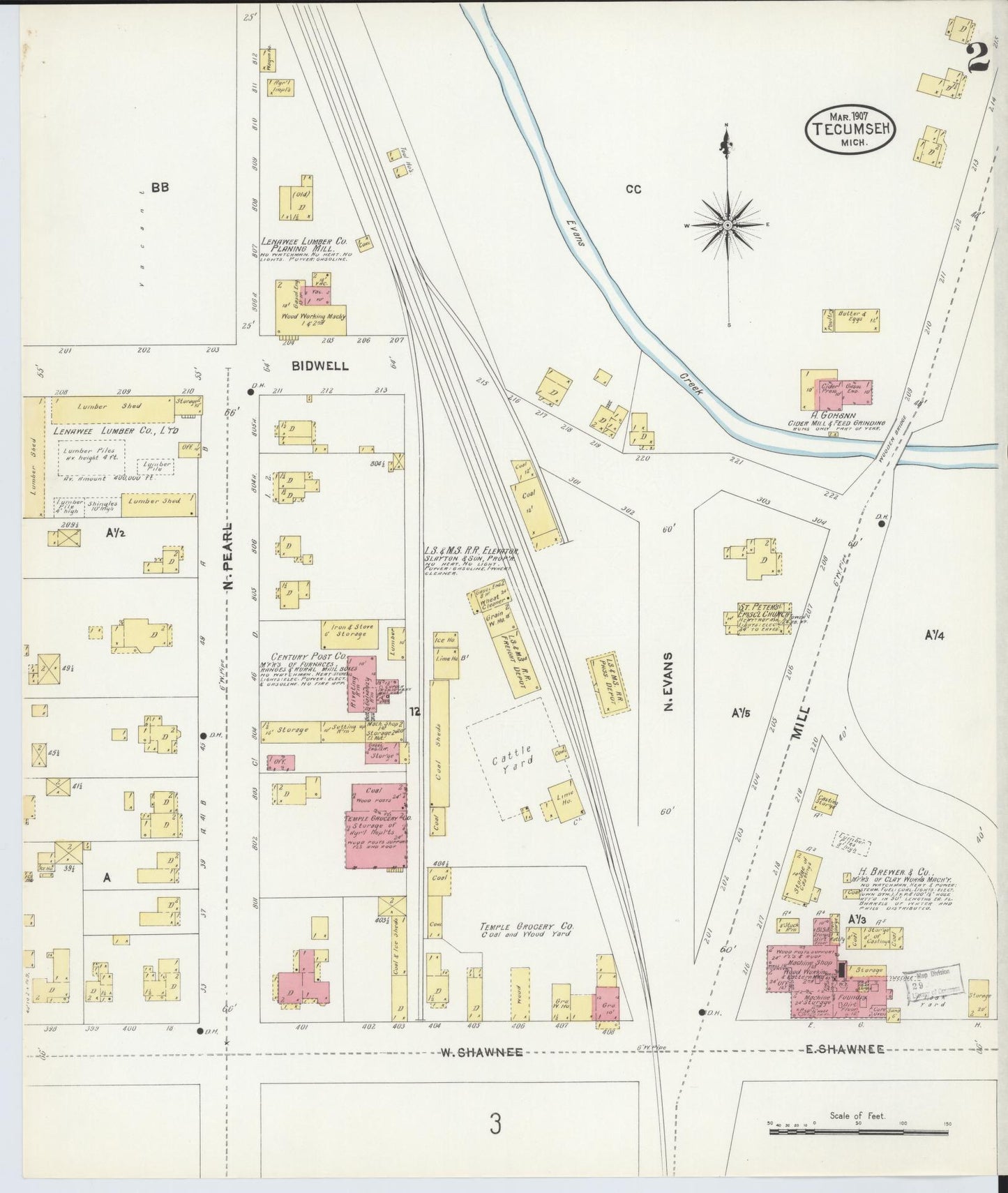 Sanborn Fire Insurance Map from Tecumseh, Lenawee County, Michigan (1907), Sheet #0002 - Complete Map Set gallery image, historic Sanborn map, vintage wall art, Michigan Michigan