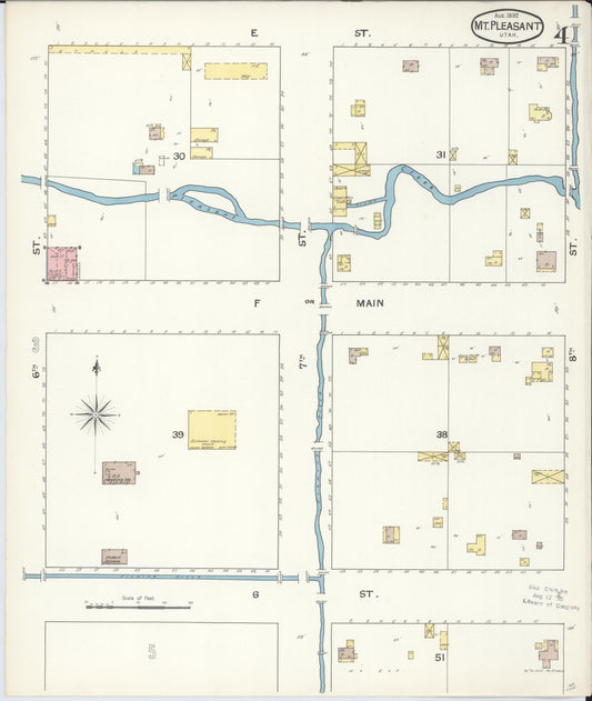 Sanborn Fire Insurance Map from Mount Pleasant, Sanpete County, Utah (1892), Sheet #0004 - Historic Sanborn Fire Insurance Map Print, vintage old map wall art, antique decor, genealogy gift, Utah Utah map