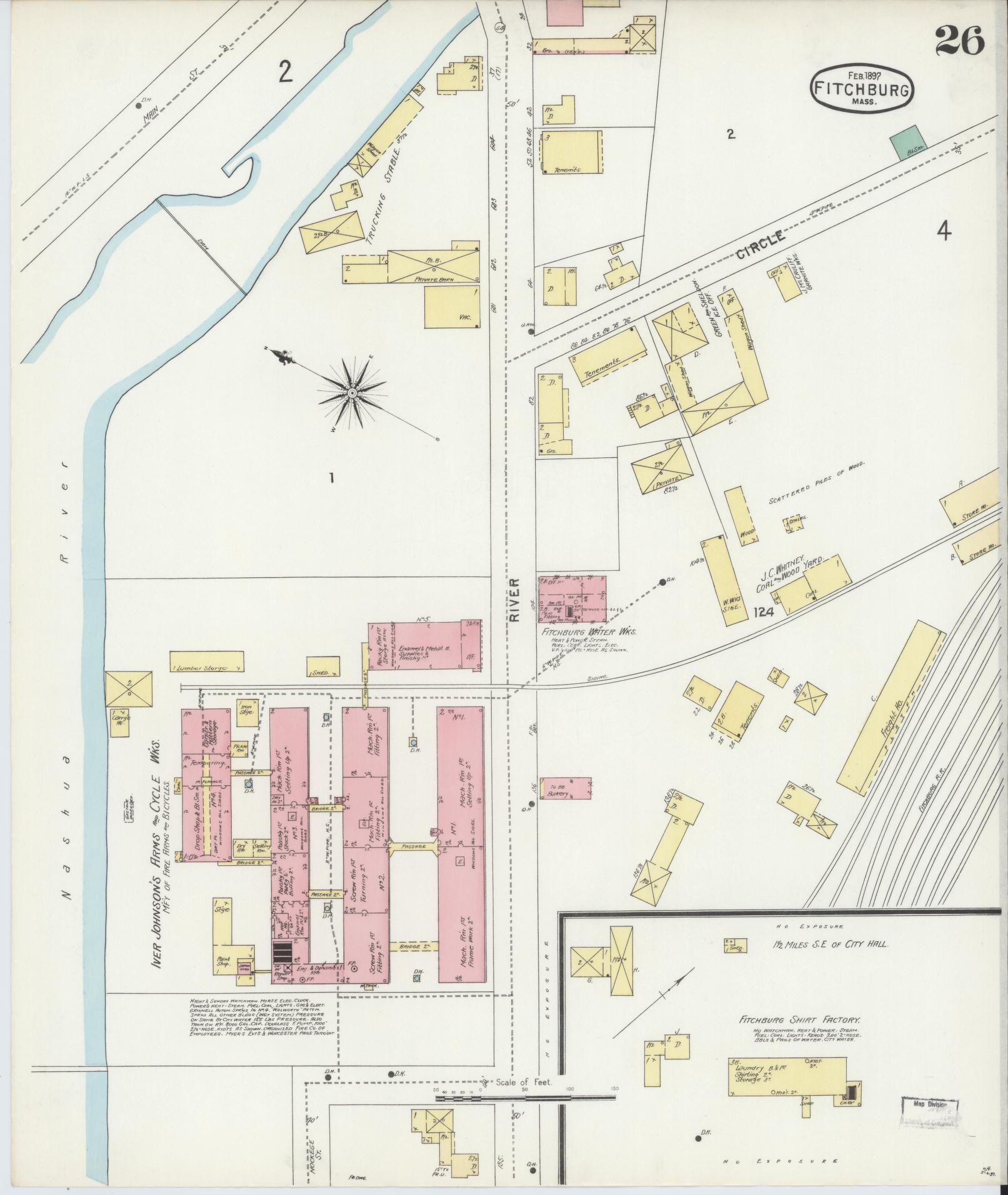 Sanborn Fire Insurance Map from Fitchburg, Worcester County, Massachusetts (1897), Sheet #0026 - Complete Map Set gallery image, historic Sanborn map, vintage wall art, Massachusetts Massachusetts